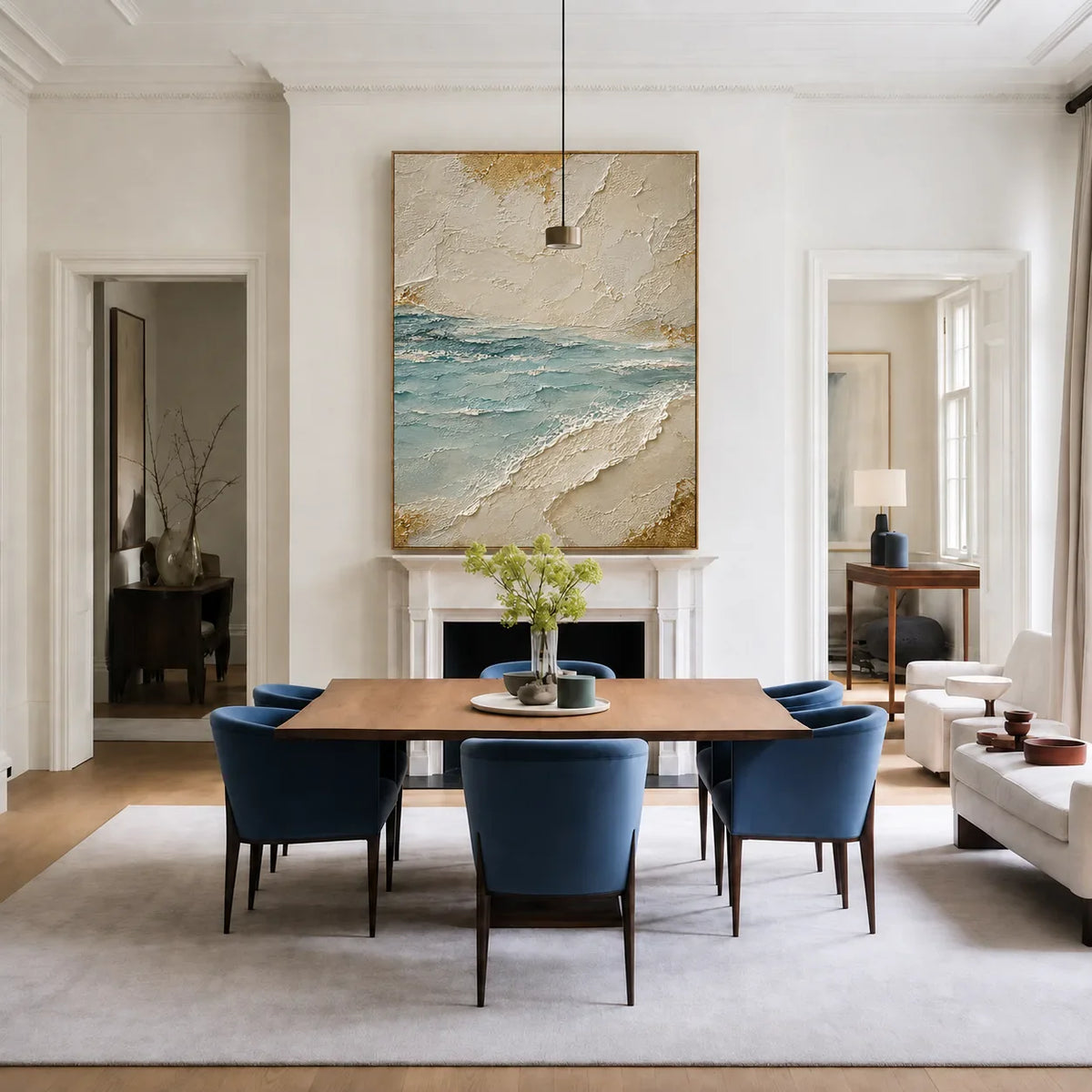 Aqua Tide and Golden Sand Textured Wall Art styled interior scene 2 | Olyrel