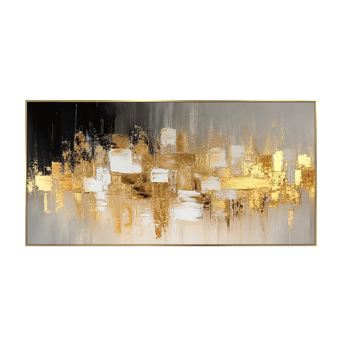 Gold Mosaic on Charcoal Panoramic Abstract Wall Art | Olyrel