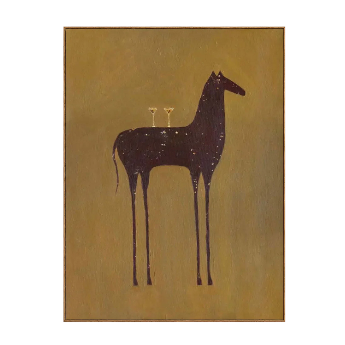 Long-Legged Horse with Two Glasses on Ochre Wall Art | Olyrel
