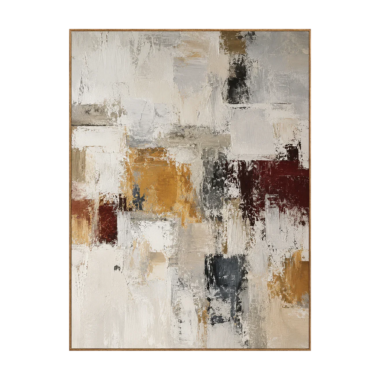 Ochre and Burgundy Blocks on Ivory Abstract Wall Art | Olyrel