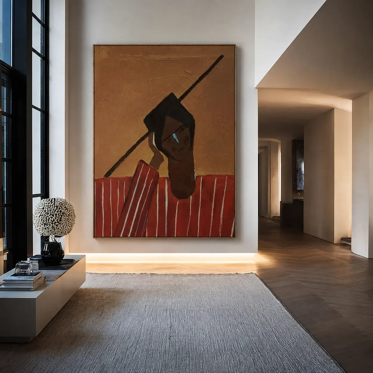 Angular Portrait in a Red Striped Shirt Wall Art styled interior scene 4 | Olyrel