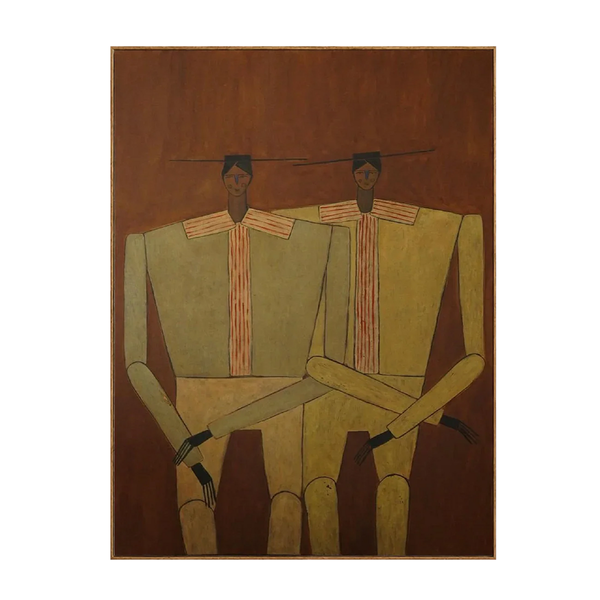 Two Seated Figures in Ochre and Olive Wall Art | Olyrel