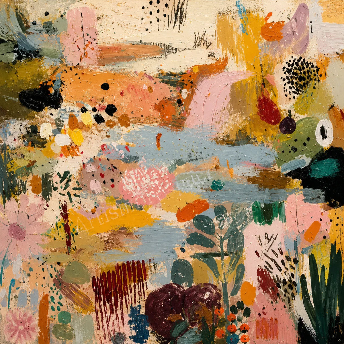 Pastel Garden Marks and Colorful Layers Wall Art artwork view | Olyrel