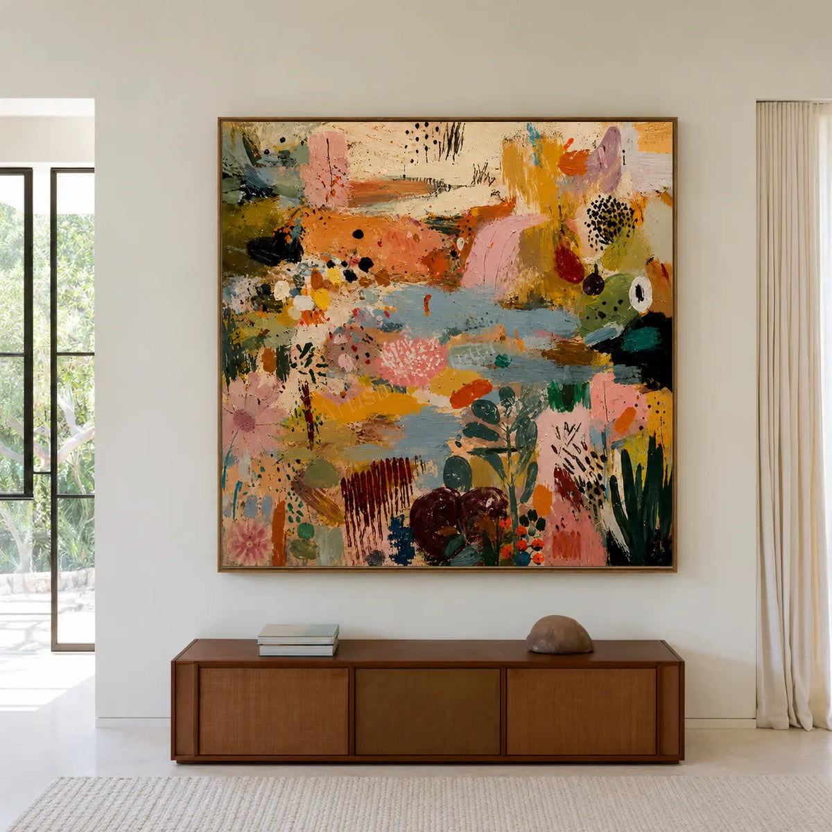Pastel Garden Marks and Colorful Layers Wall Art styled interior scene 1 | Olyrel