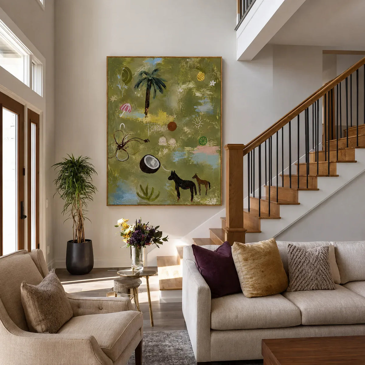 Palm Tree and Playful Tropical Motifs Wall Art styled interior scene 5 | Olyrel