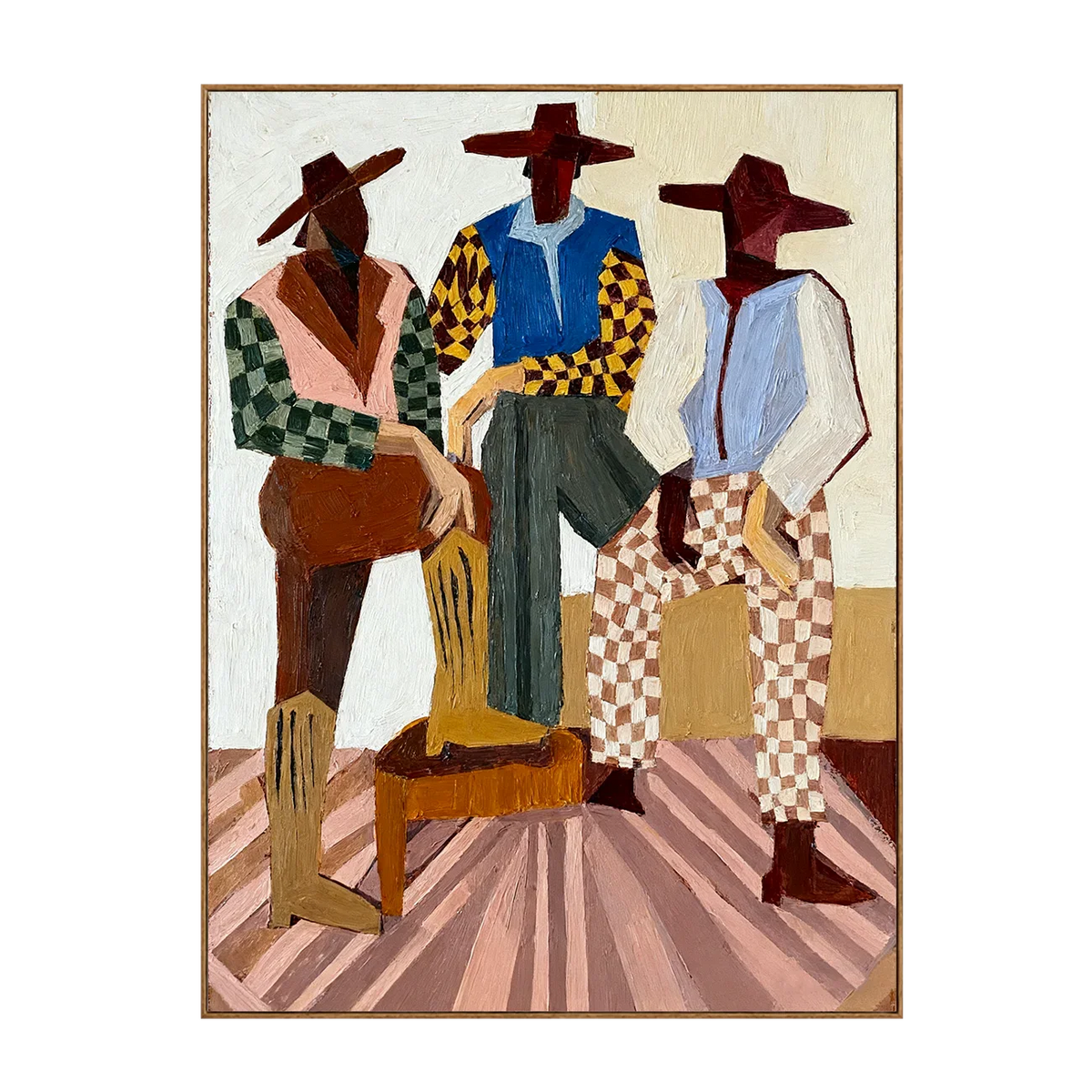 Three Hat-Wearing Figures in Colorful Checks Wall Art | Olyrel