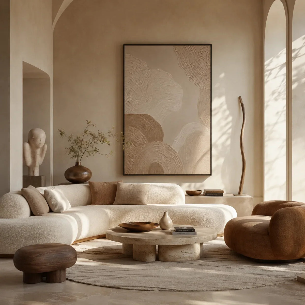 Sand Rings Textured Wall Art styled in a modern living room | Olyrel