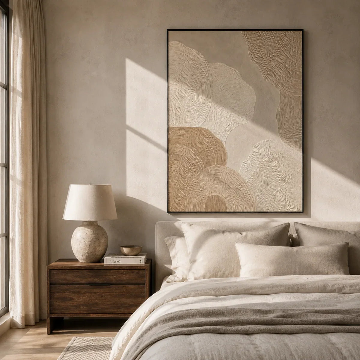 Sand Rings Textured Wall Art displayed above a sofa in a neutral interior | Olyrel