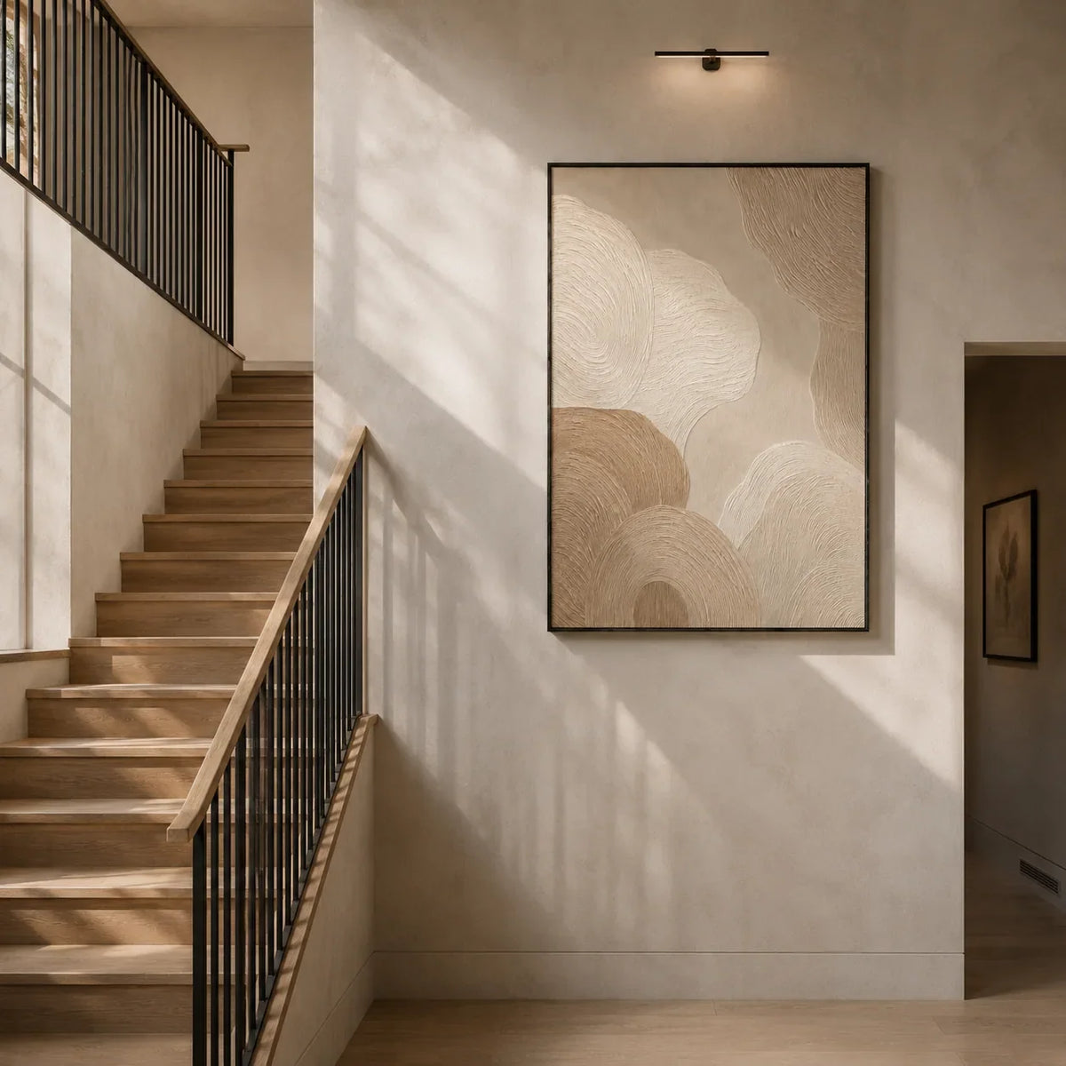 Sand Rings Textured Wall Art styled in a contemporary entryway | Olyrel