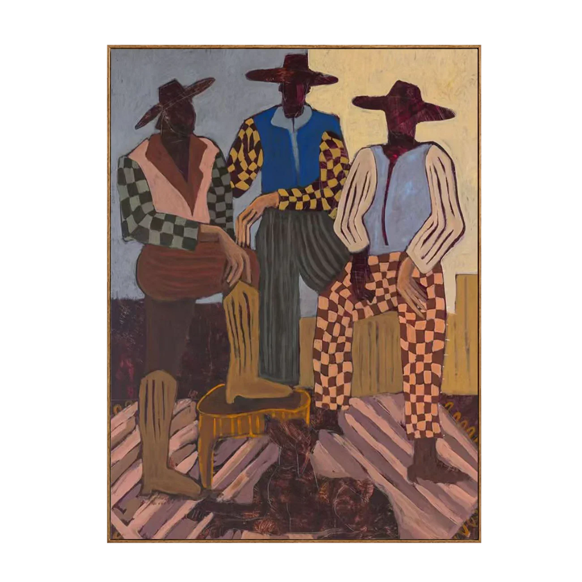 Patterned Trio with Rust Checkered Trousers Wall Art | Olyrel