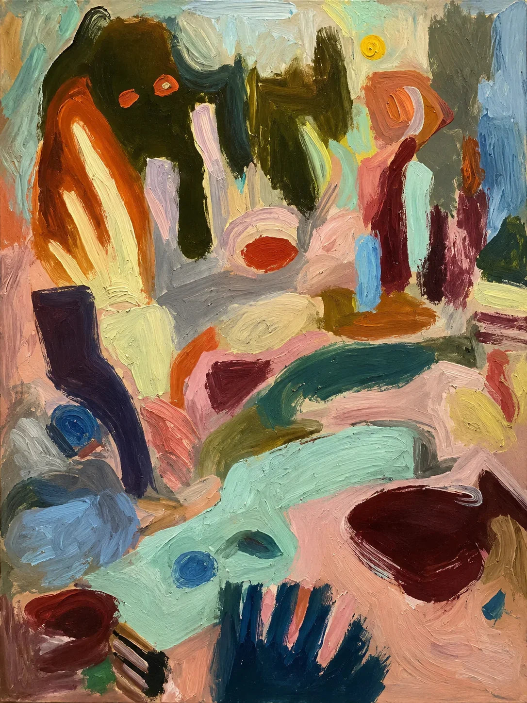 Mint Streams and Warm Color Gestures Abstract Wall Art artwork view | Olyrel