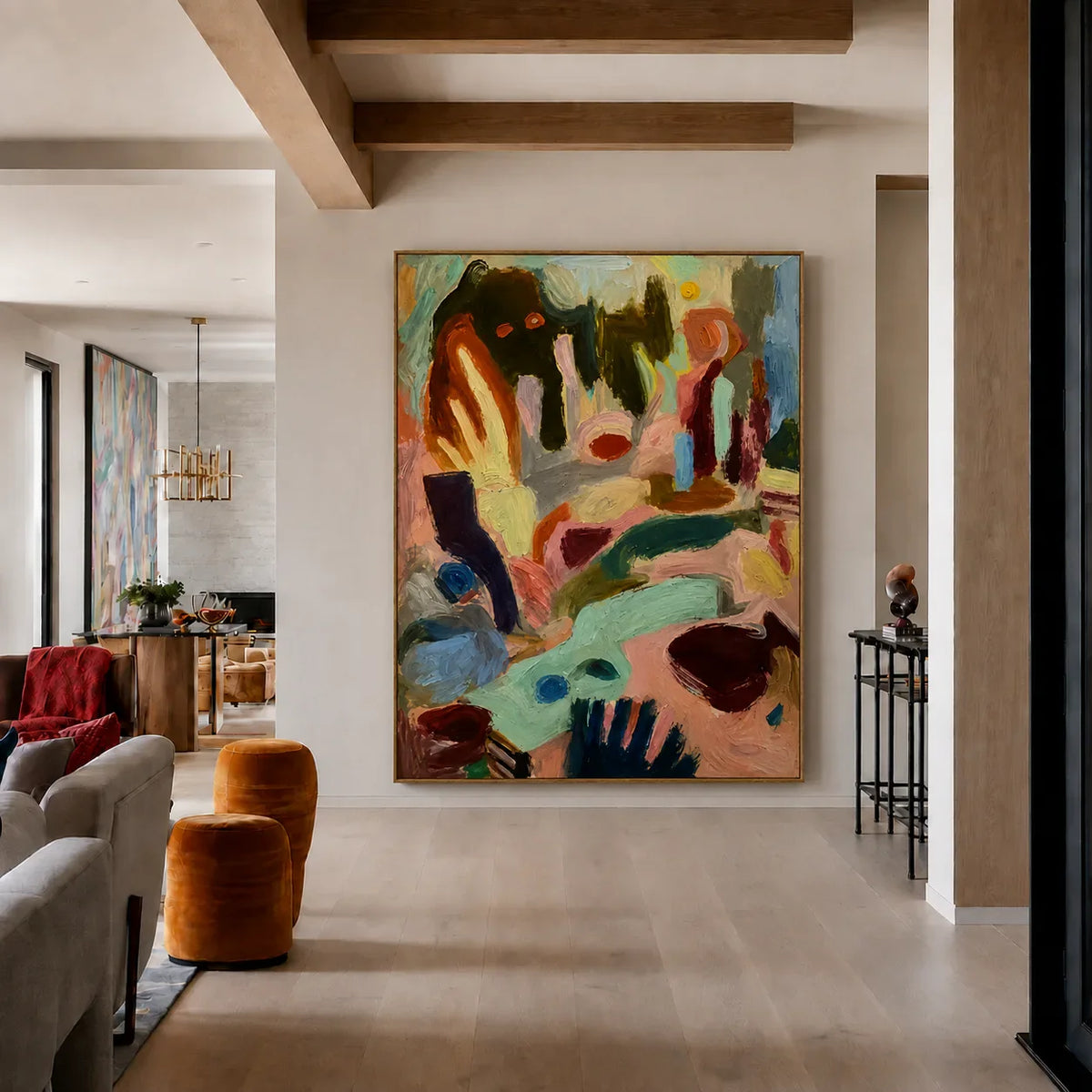 Mint Streams and Warm Color Gestures Abstract Wall Art styled interior scene 5 | Olyrel