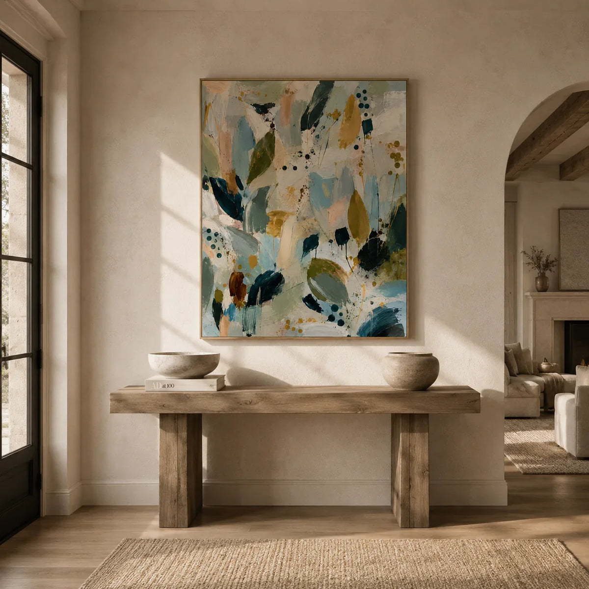 Sage Leaf Abstract Wall Art styled in a entryway | Olyrel