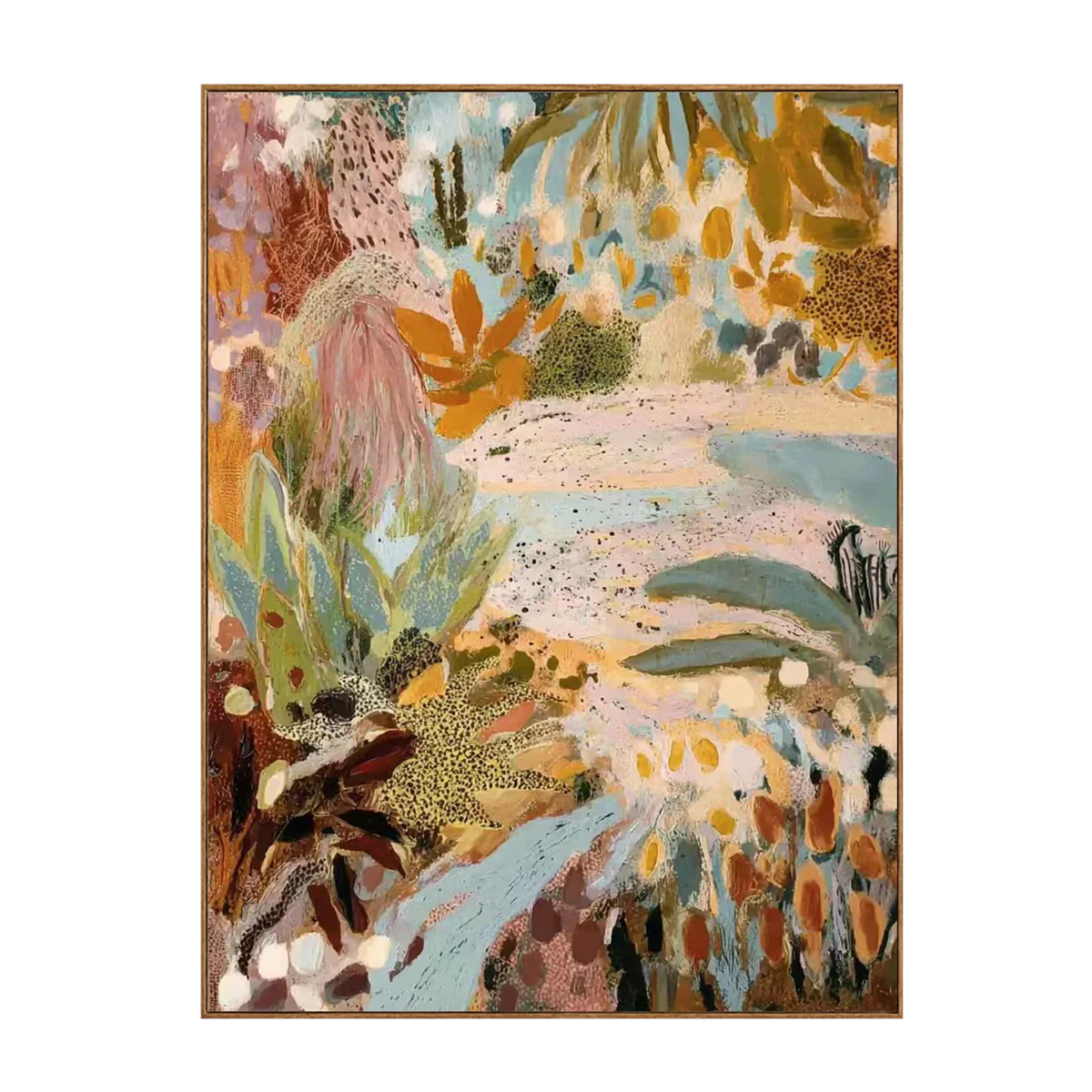 Pastel Botanical Layers in Aqua and Ochre Wall Art | Olyrel