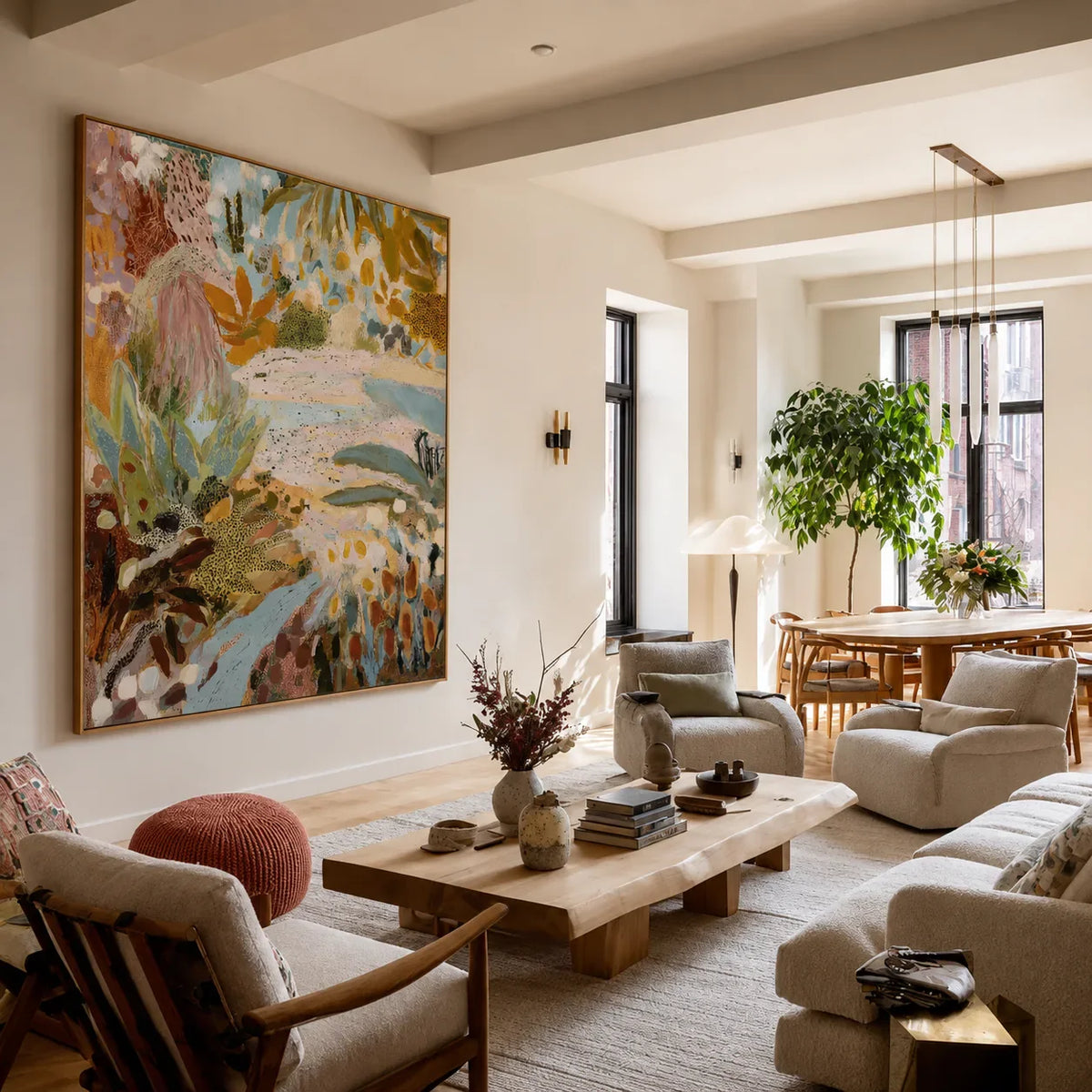 Pastel Botanical Layers in Aqua and Ochre Wall Art styled interior scene 3 | Olyrel