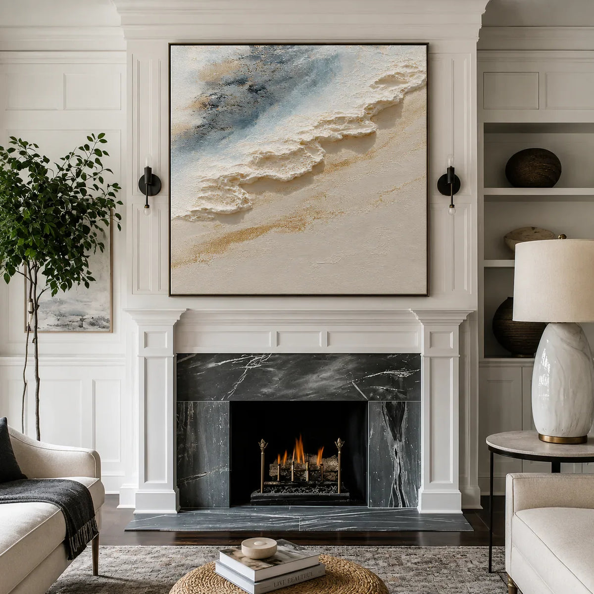 Blue Tide and Sculpted Foam Coastal Wall Art styled interior scene 1 | Olyrel