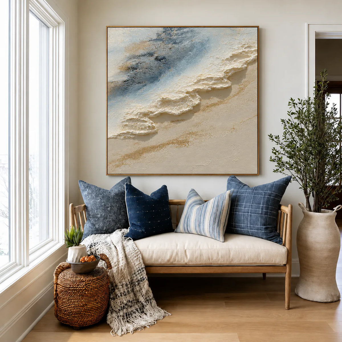 Blue Tide and Sculpted Foam Coastal Wall Art styled interior scene 4 | Olyrel
