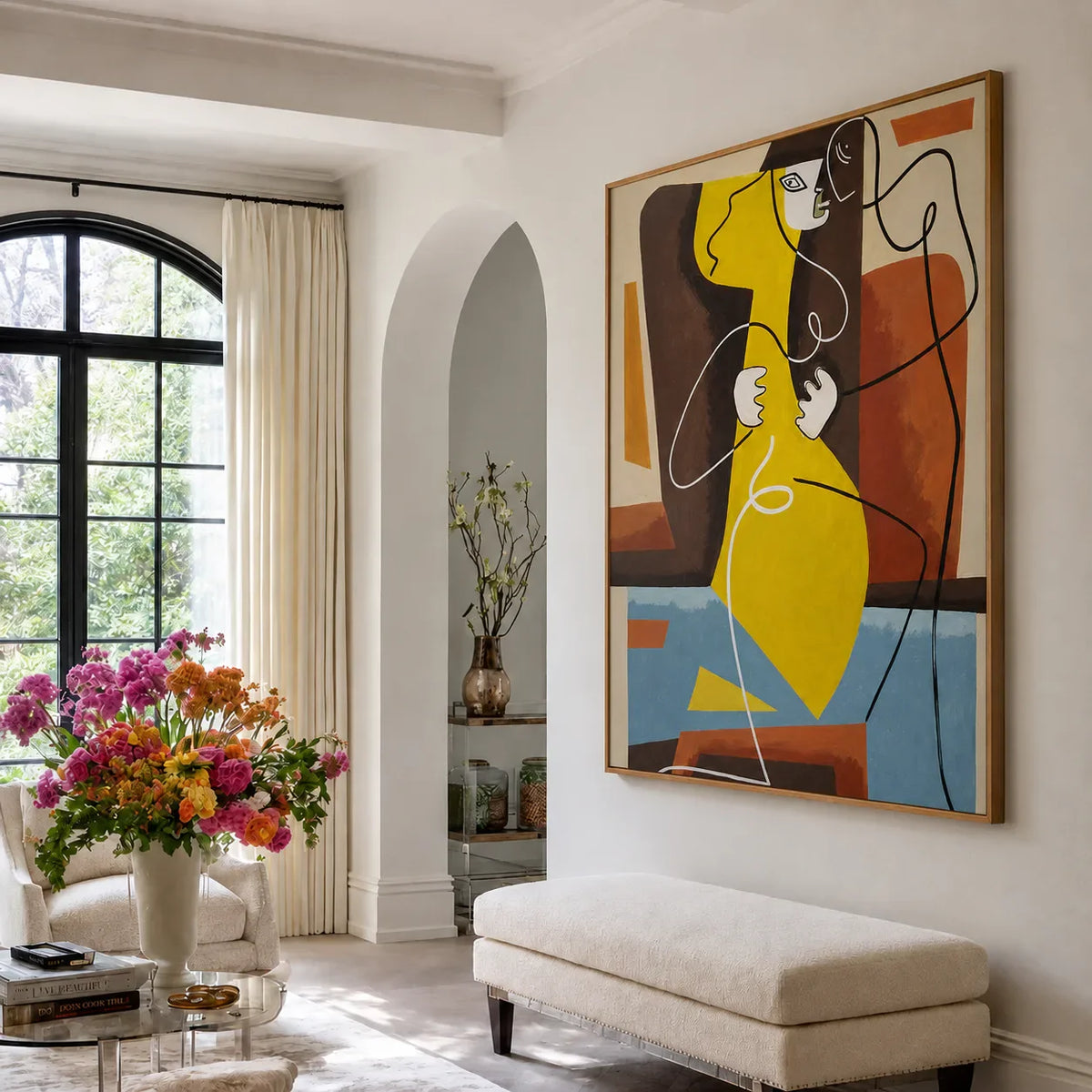 Golden Embrace Abstract Figure Wall Art styled interior scene 1 | Olyrel