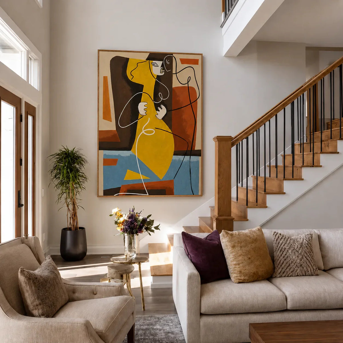 Golden Embrace Abstract Figure Wall Art styled interior scene 3 | Olyrel