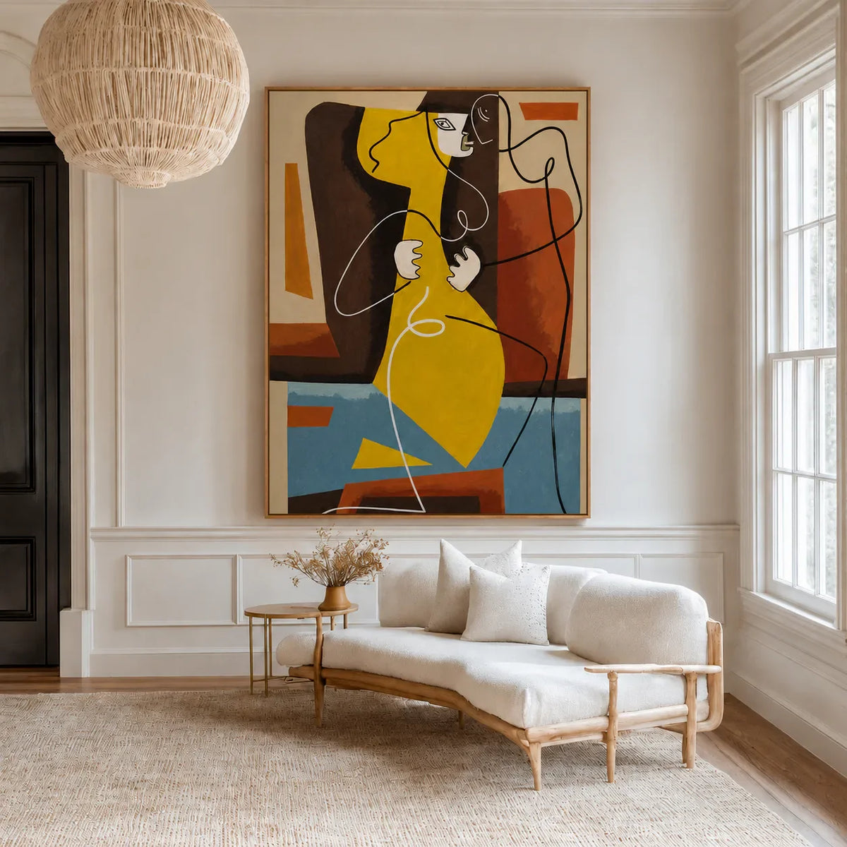 Golden Embrace Abstract Figure Wall Art styled interior scene 5 | Olyrel