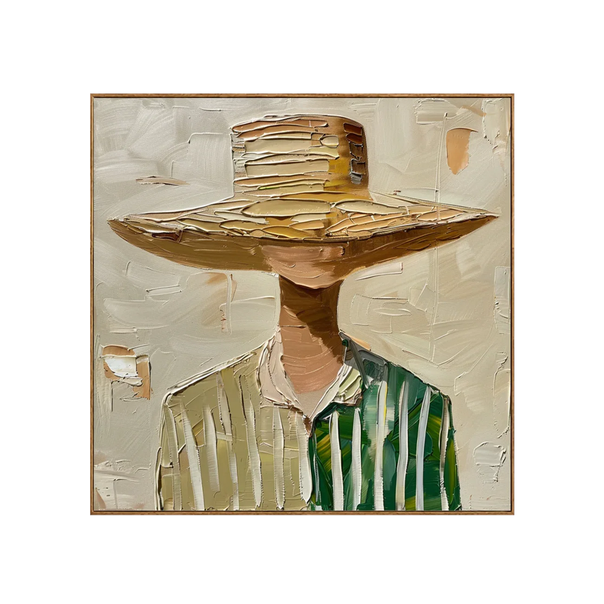 Wide-Brim Hat and Green Stripes Portrait Wall Art | Olyrel