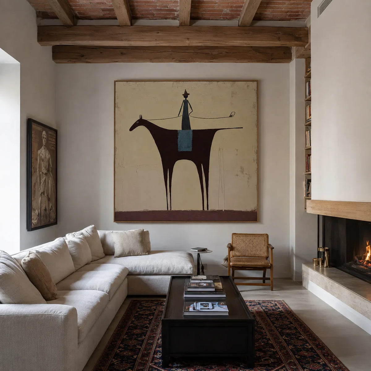 Slender Rider on a Burgundy Horse Wall Art styled interior scene 1 | Olyrel