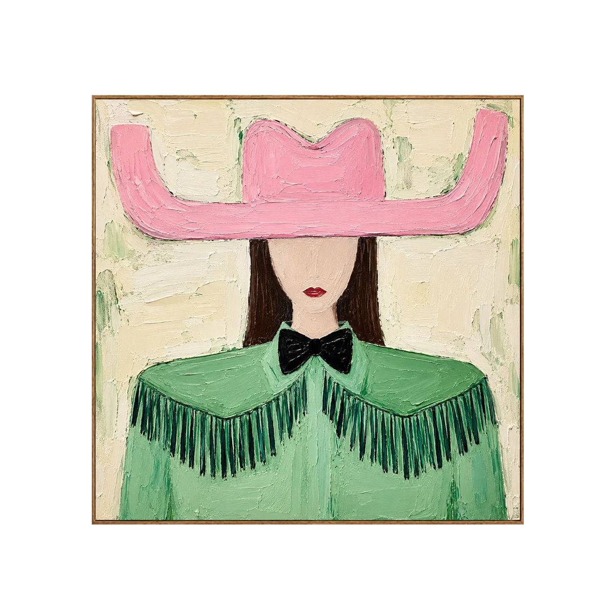 Pink Cowboy Hat and Green Fringe Portrait Wall Art | Olyrel