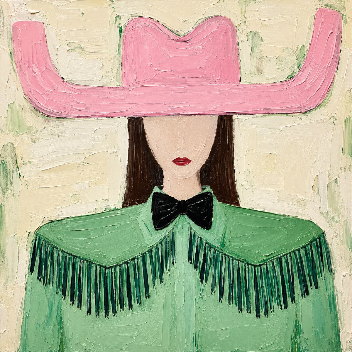 Pink Cowboy Hat and Green Fringe Portrait Wall Art artwork view | Olyrel
