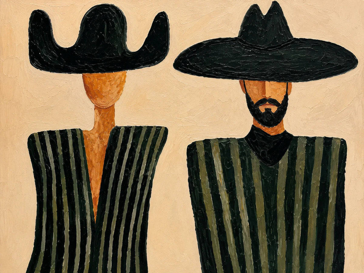 Black Hat Duet in Olive Stripes Wall Art artwork view | Olyrel