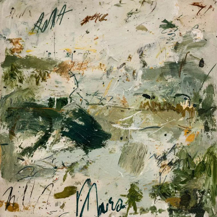 Forest Green Gestures on Ivory Abstract Wall Art artwork view | Olyrel