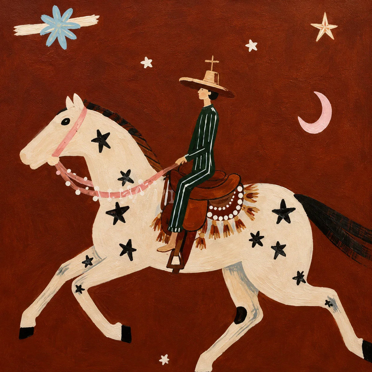 Star-Spotted Horse and Crescent Rider Wall Art artwork view | Olyrel