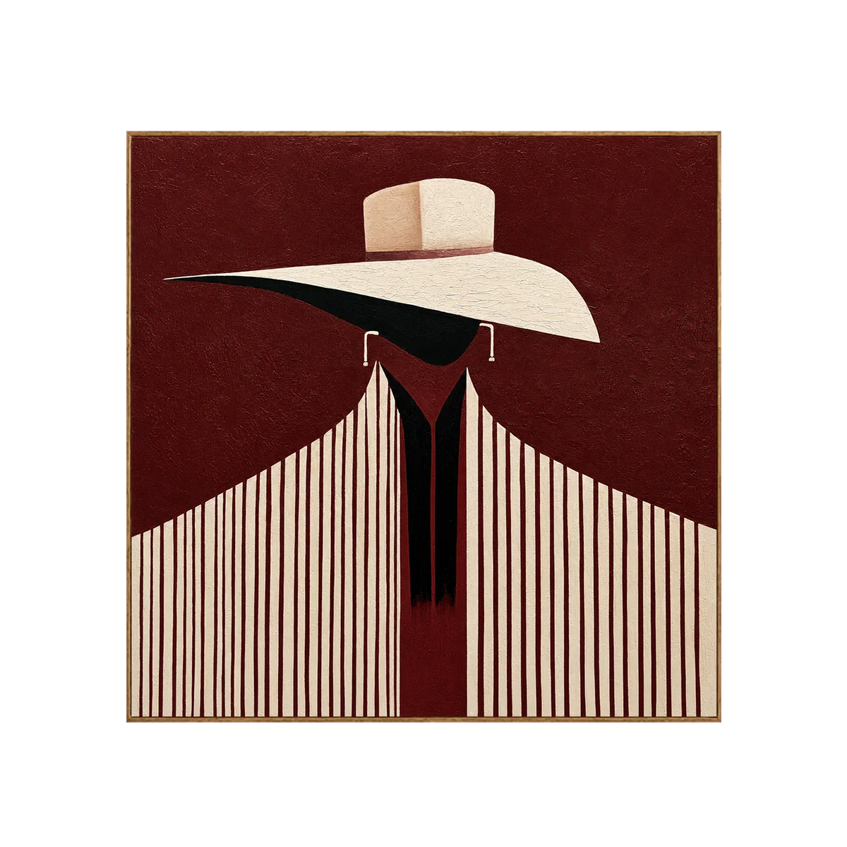 Ivory Hat and Burgundy Stripes Portrait Wall Art | Olyrel