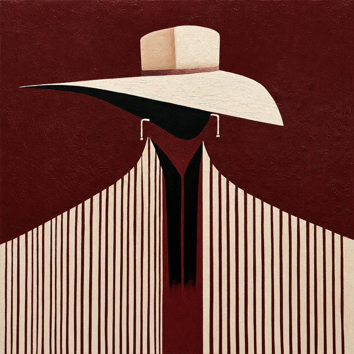 Ivory Hat and Burgundy Stripes Portrait Wall Art artwork view | Olyrel