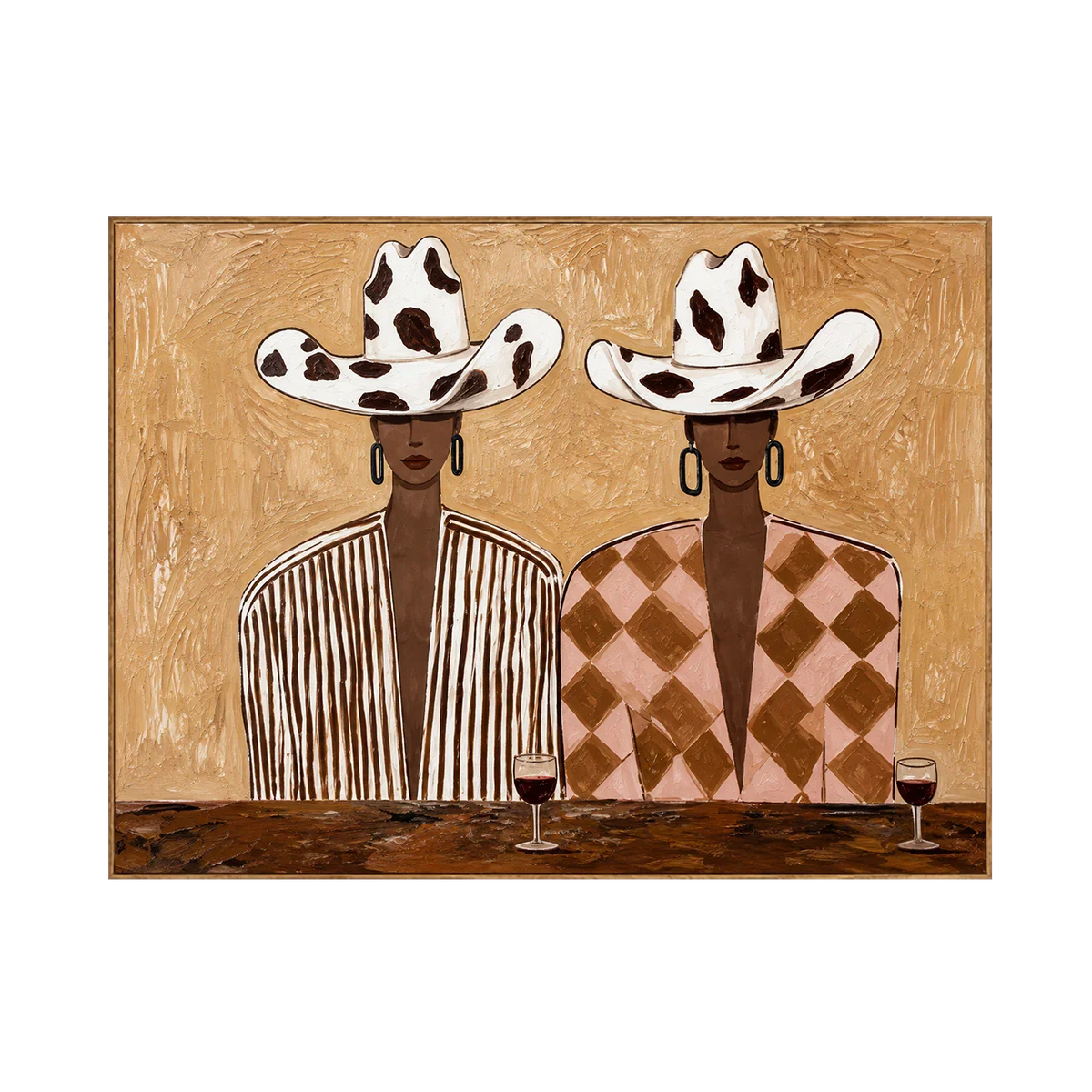 Cowprint Hat Duo with Wine Glasses Wall Art | Olyrel
