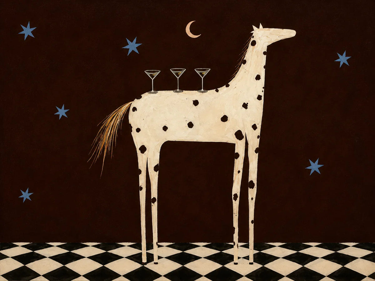 Spotted Horse with Three Cocktails under Stars Wall Art artwork view | Olyrel