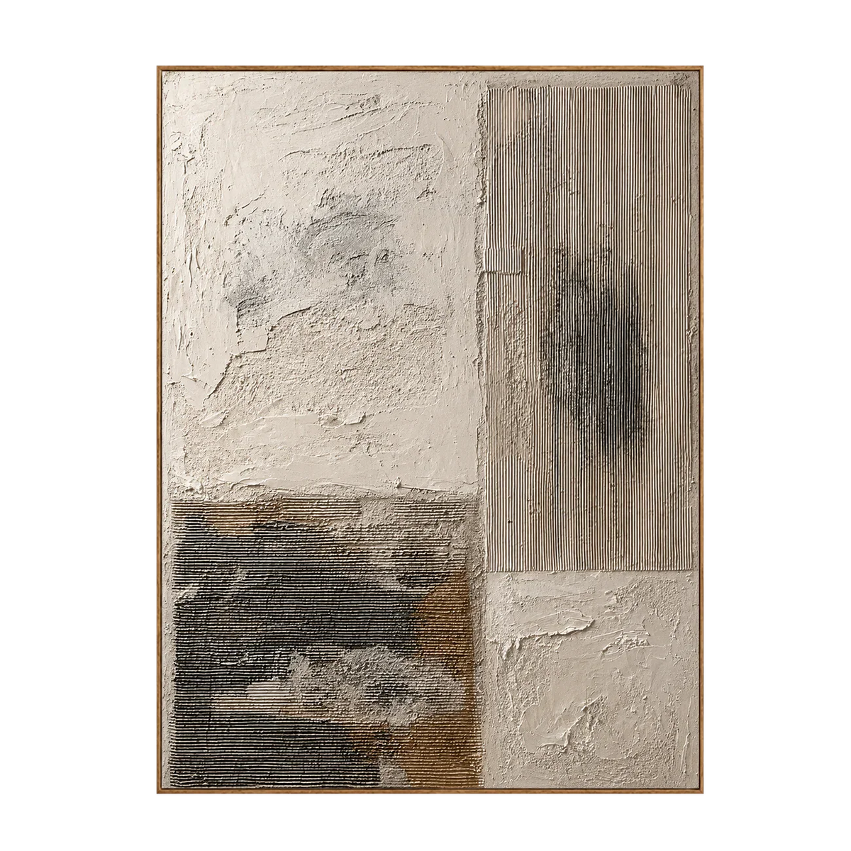 Ivory and Charcoal Patchwork Texture Wall Art | Olyrel