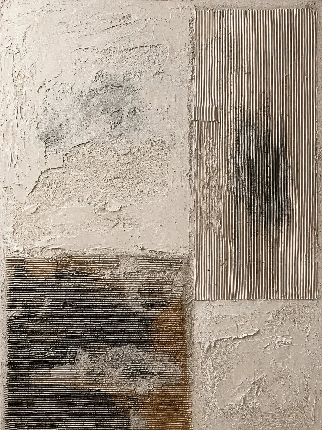 Ivory and Charcoal Patchwork Texture Wall Art artwork view | Olyrel