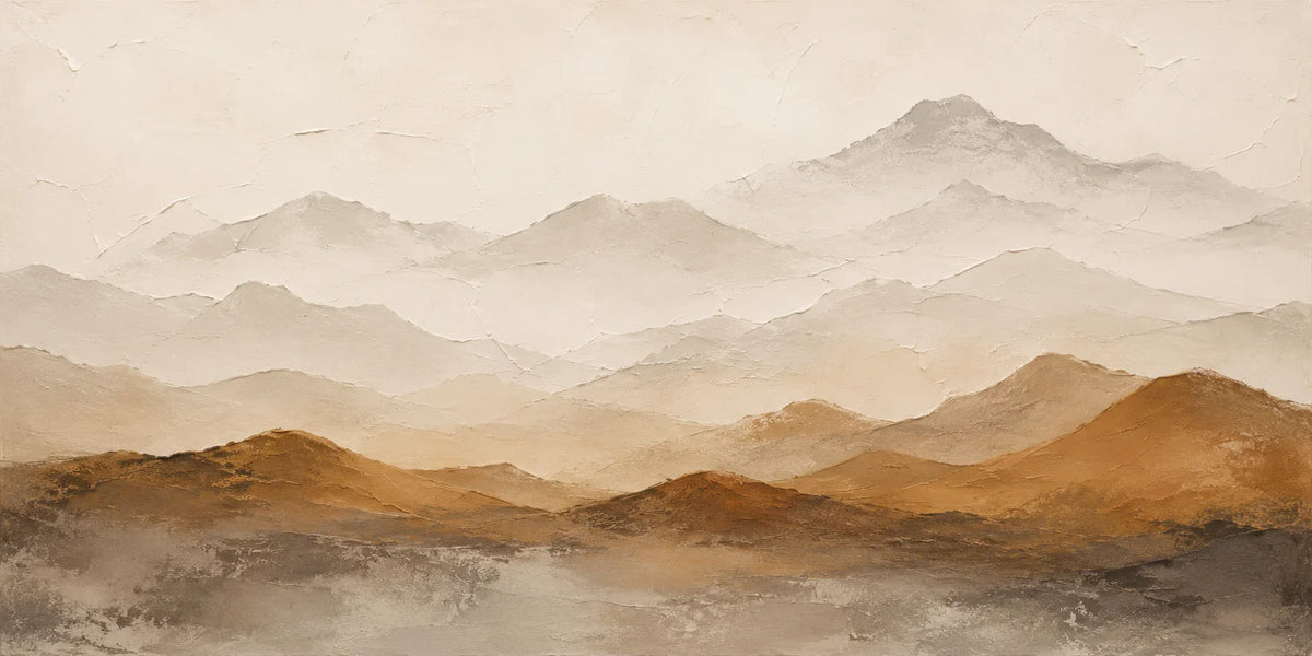 Ochre Foothills and Misty Mountain Layers Wall Art artwork view | Olyrel