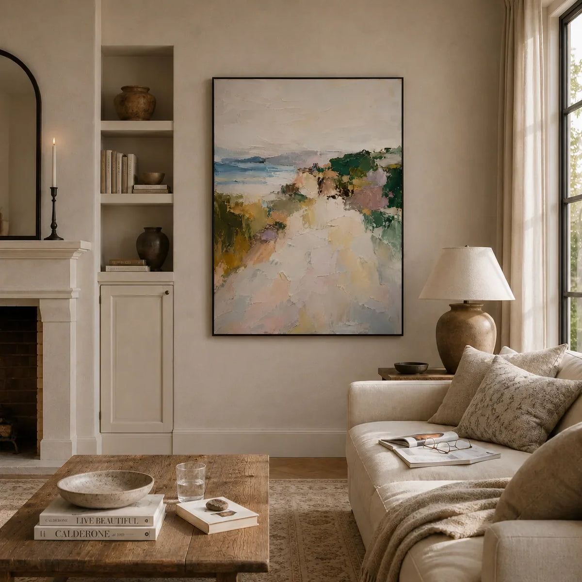 Cliffside Path Coastal Wall Art shown in a quiet home office | Olyrel