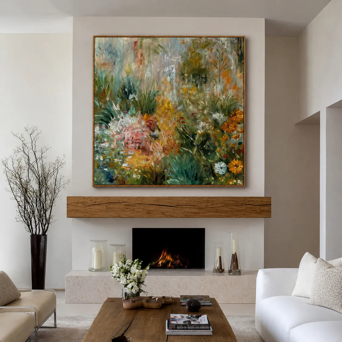 Wild Garden in Sage and Marigold Wall Art styled interior scene 2 | Olyrel