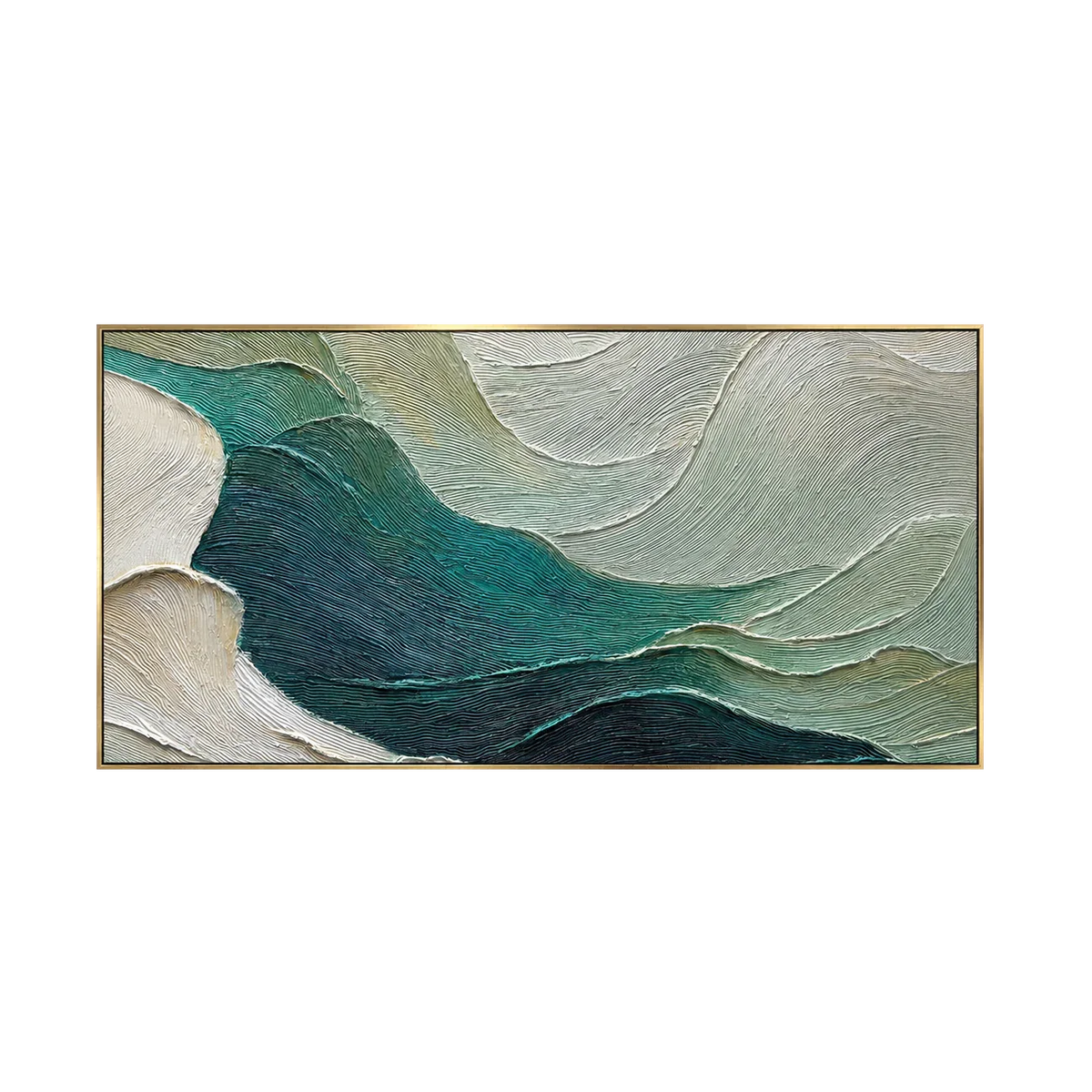 Sculpted Teal Currents and Sage Waves Wall Art | Olyrel