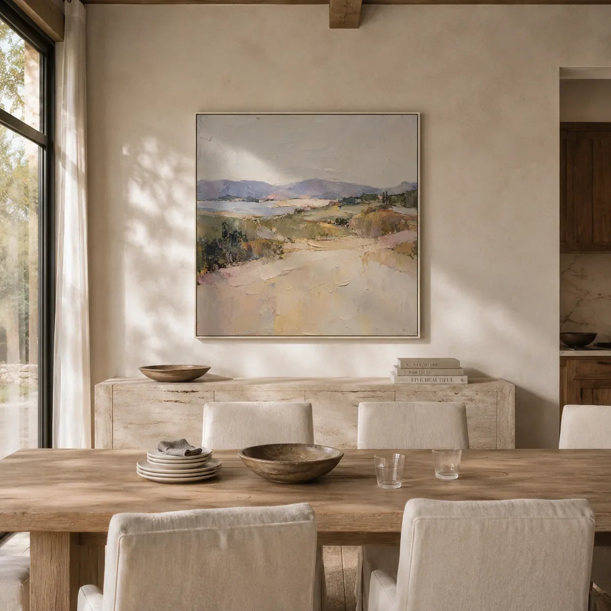 Pastel Cove Coastal Wall Art styled in a contemporary entryway | Olyrel