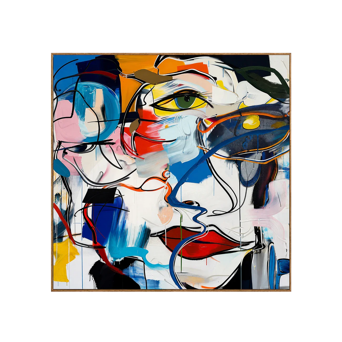 Overlapping Faces in Blue Red and Yellow Wall Art | Olyrel