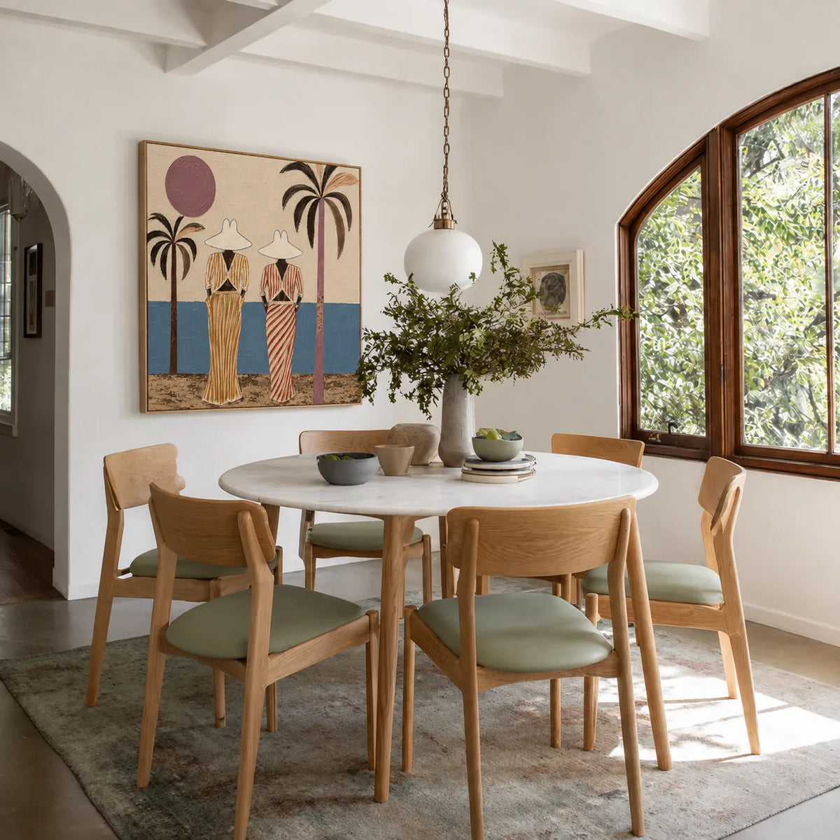 Striped Companions by the Sea with Mauve Sun Wall Art styled interior scene 1 | Olyrel