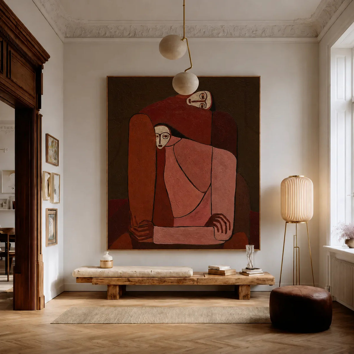 Interlocking Figures in Terracotta and Rose Wall Art styled interior scene 4 | Olyrel