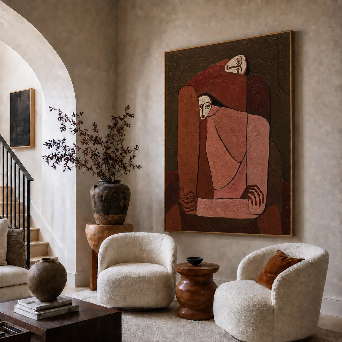Interlocking Figures in Terracotta and Rose Wall Art styled interior scene 5 | Olyrel