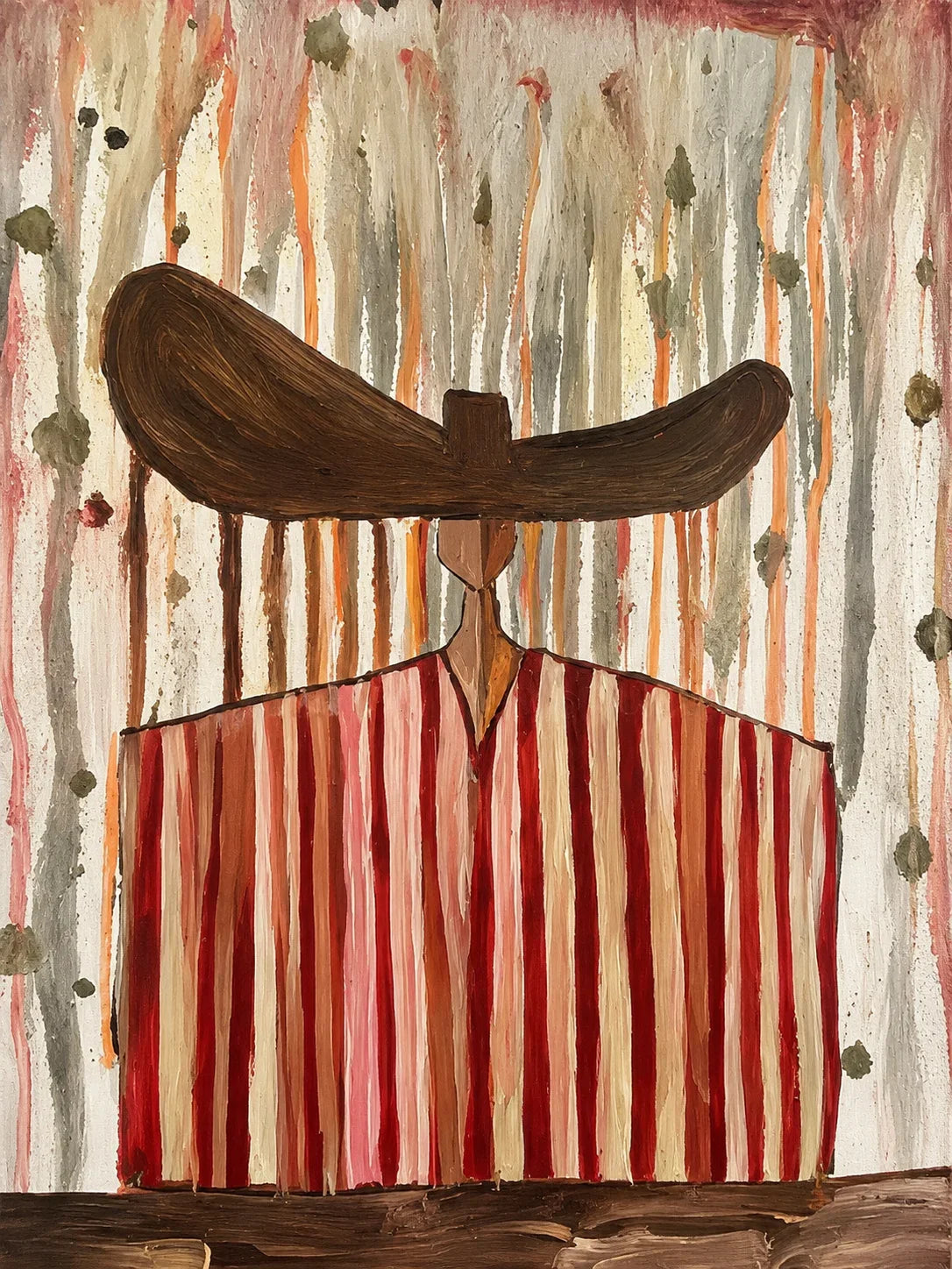 Wide Brown Hat Above Red and Cream Stripes Wall Art artwork view | Olyrel
