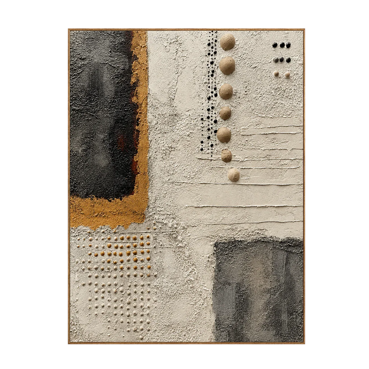 Charcoal Panels and Raised Dots on Ivory Wall Art | Olyrel