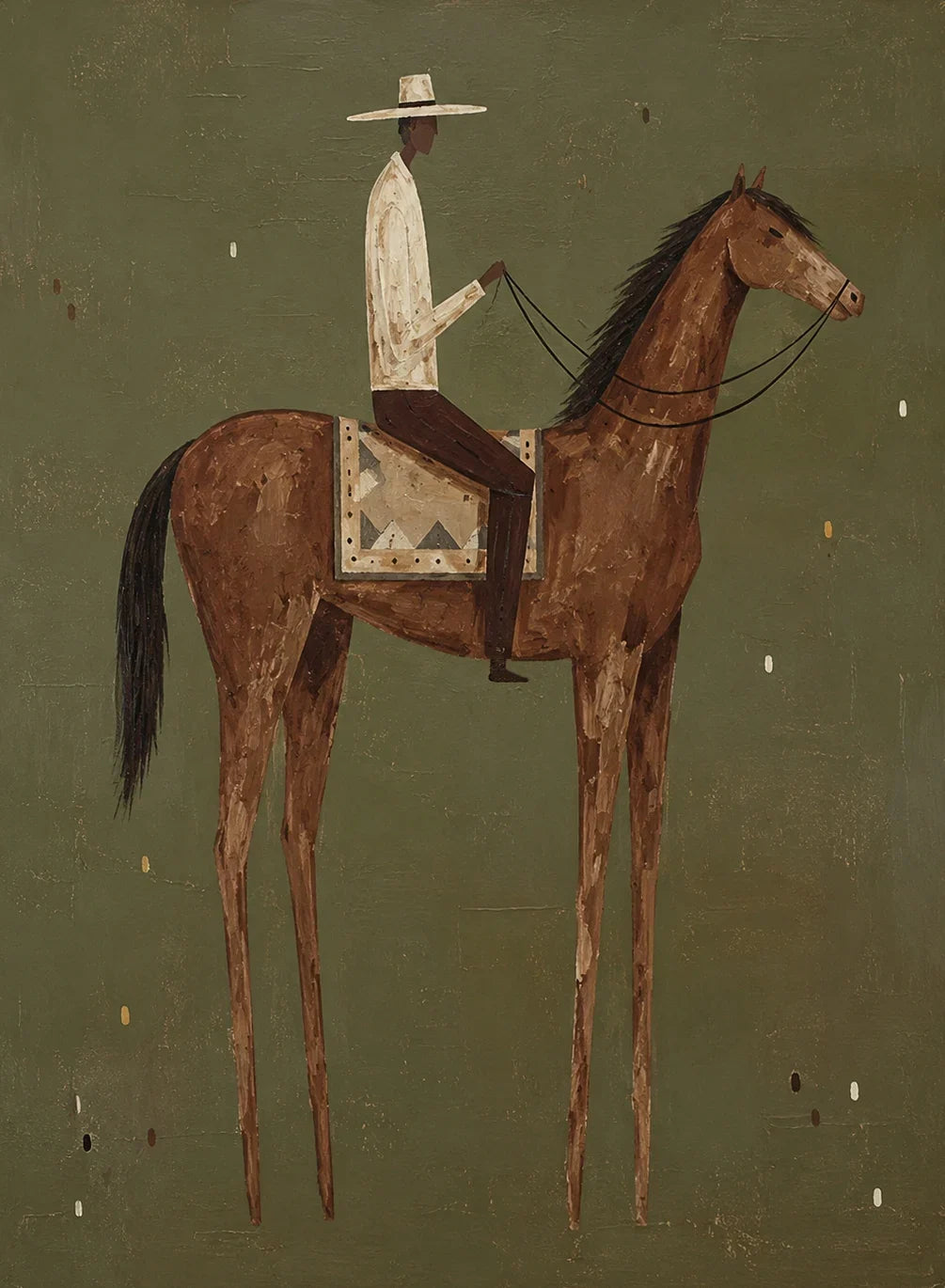 Cream-Hatted Rider on a Chestnut Horse Wall Art artwork view | Olyrel