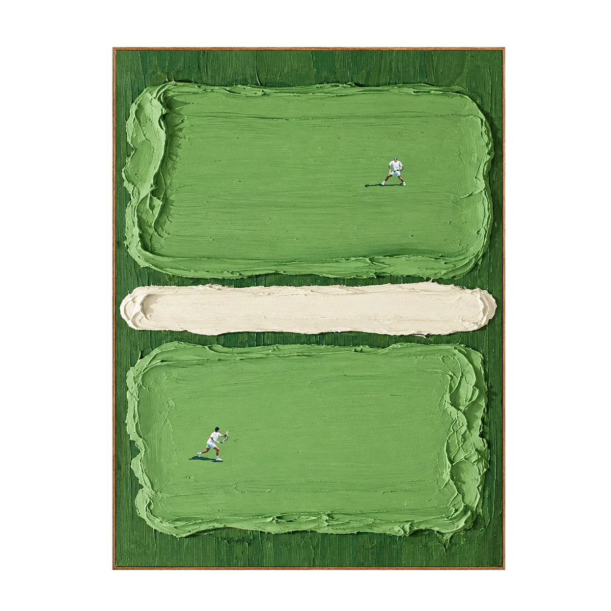 Two Tennis Players on Textured Green Court Panels Wall Art | Olyrel